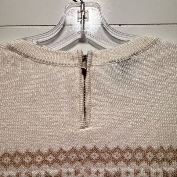 Talbots Women’s Shimmer Snowflake Fair Isle Crewneck Sweater Size XS Cream/Gold‎ - Picture 7 of 9